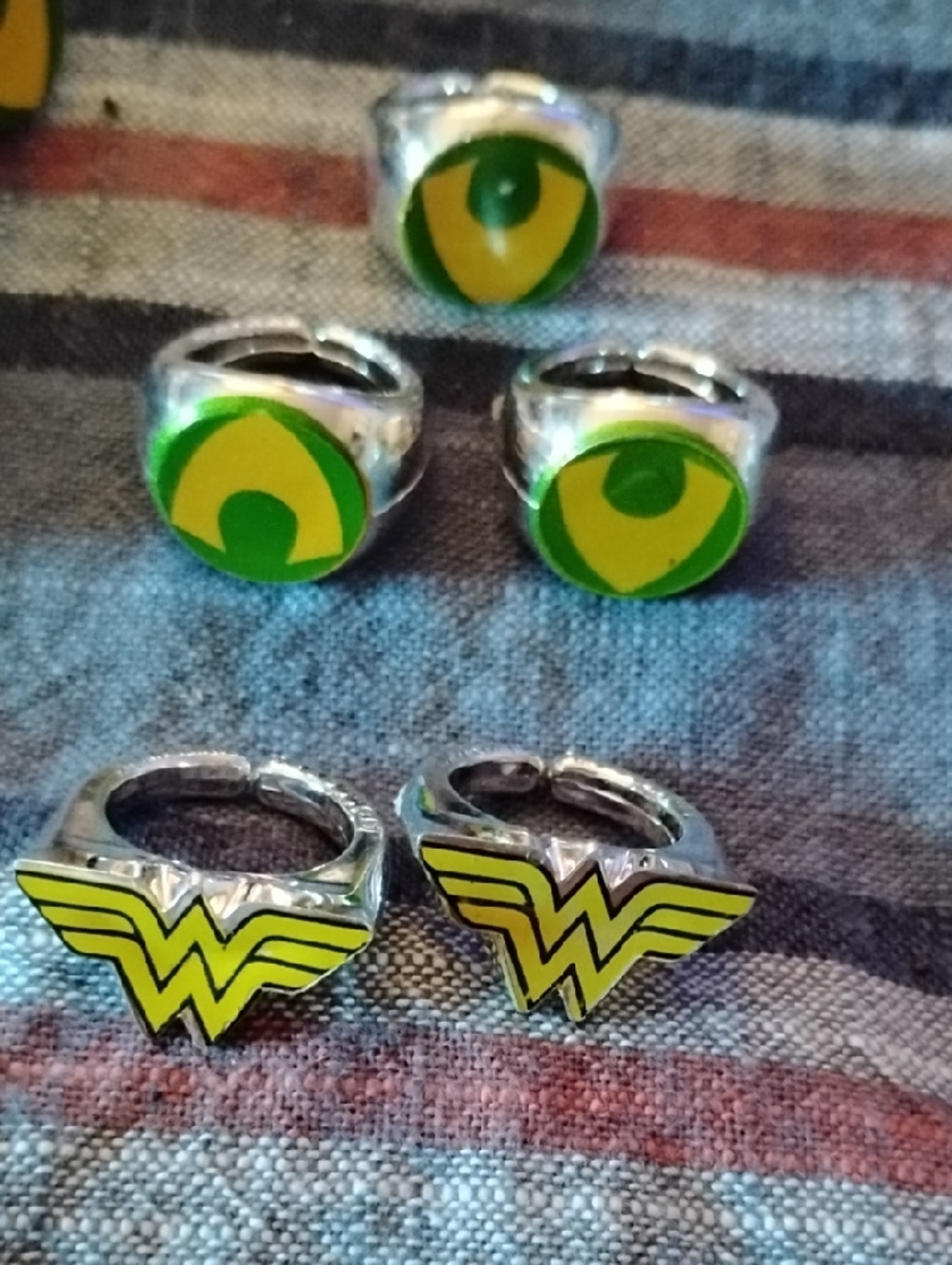 Yellow Superheroes Green Enamel Rings - Set of 5